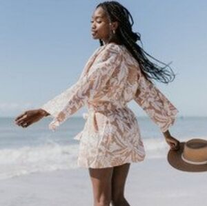 Billabong Sandcastle Linen Coastal Beachy Nautical Belted Bohemian Kimono